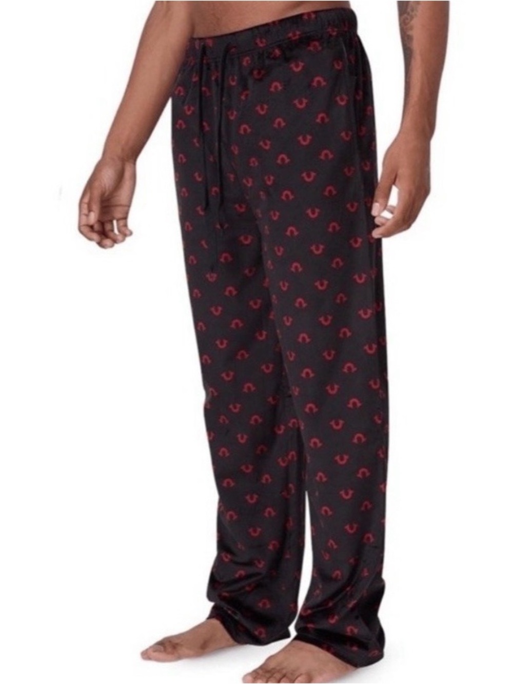 True Religion Black Sweatpants with Red Logo Print